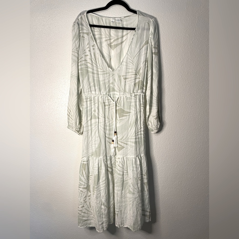 Cynthia Rowley Linen Blend Tiered Maxi Dress Medium Vacation Beach Swim Cover